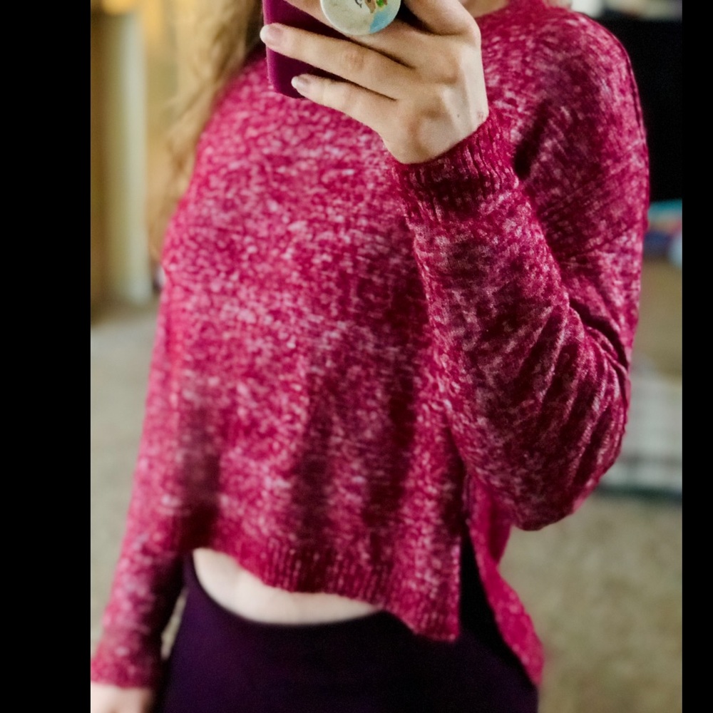High low red and white sweater